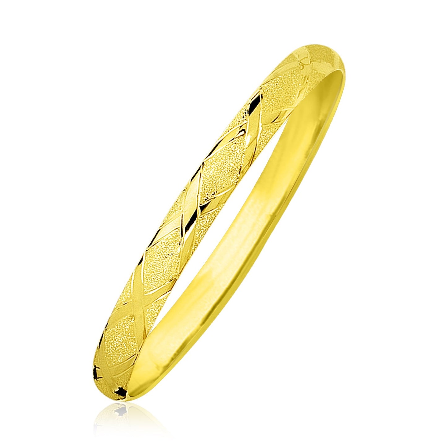 10k Yellow Gold Slender Diamond Pattern Textured Bangle (6.00 mm) - The Best Accessory