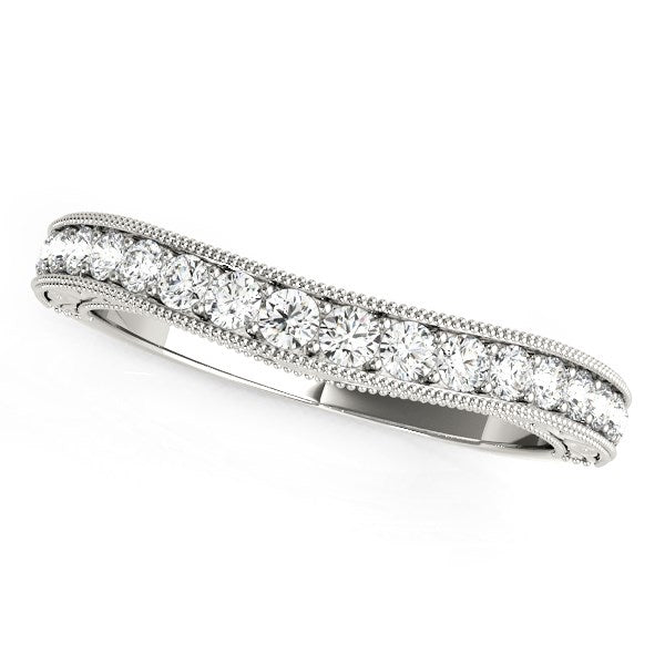 14k White Gold Bead Border Curved Diamond Wedding Ring (1/4 cttw) - The Best Accessory