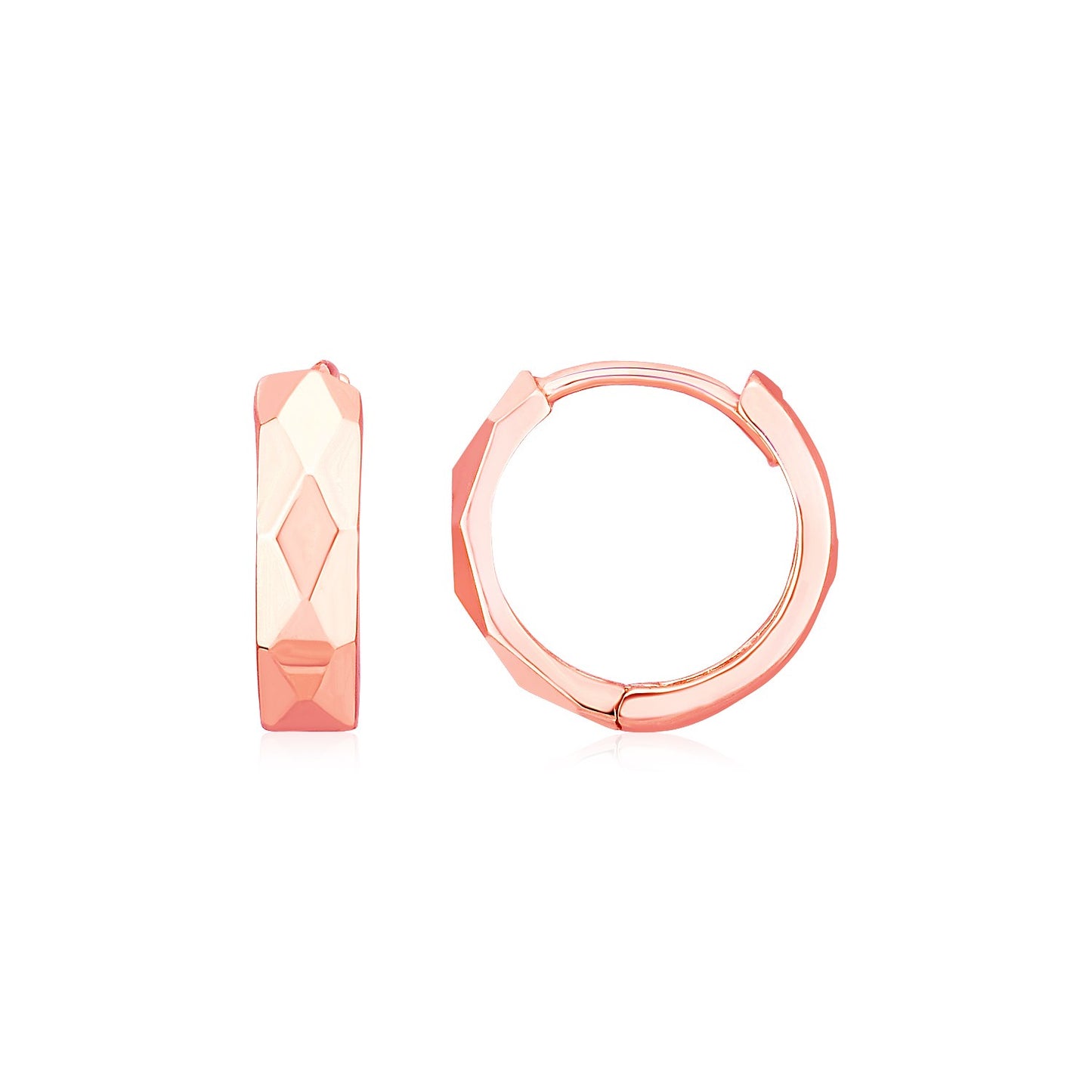 14K Rose Gold Diamond Motif Faceted Huggie Earrings - The Best Accessory