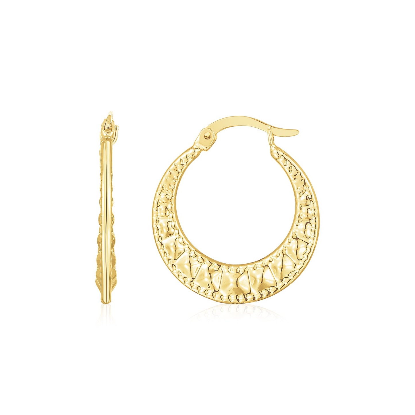 14K Yellow Gold Puffed Wavy Textured Hoops - The Best Accessory