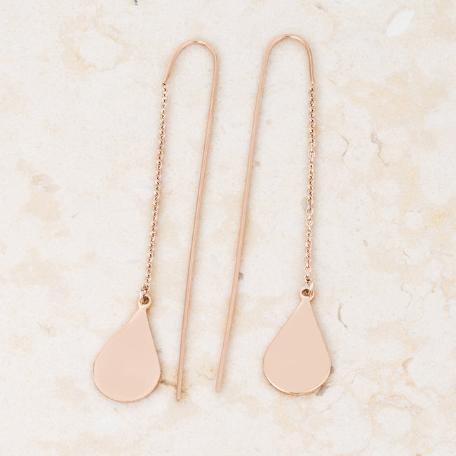 Chloe Rose Gold Stainless Steel Teardrop Threaded Drop Earrings - The Best Accessory