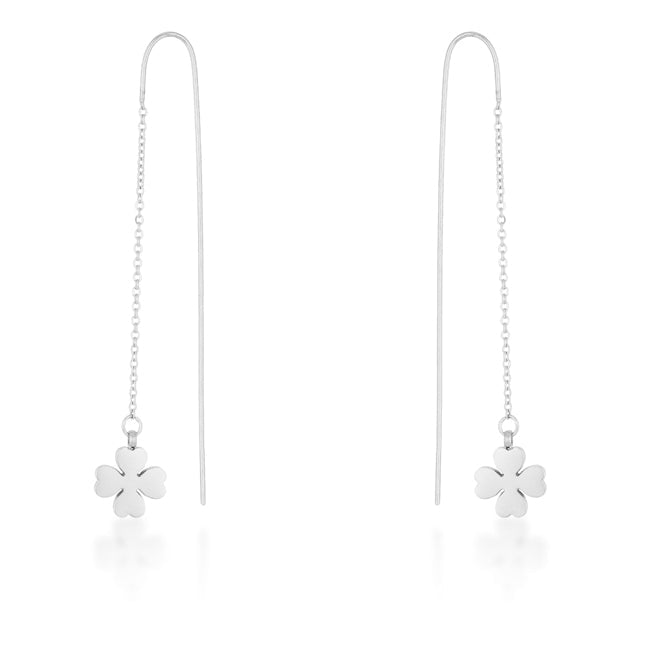 Patricia Rhodium Stainless Steel Clover Threaded Drop Earrings - The Best Accessory