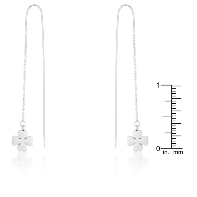 Patricia Rhodium Stainless Steel Clover Threaded Drop Earrings - The Best Accessory