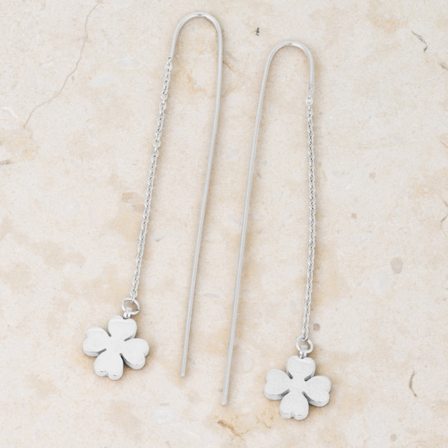 Patricia Rhodium Stainless Steel Clover Threaded Drop Earrings - The Best Accessory