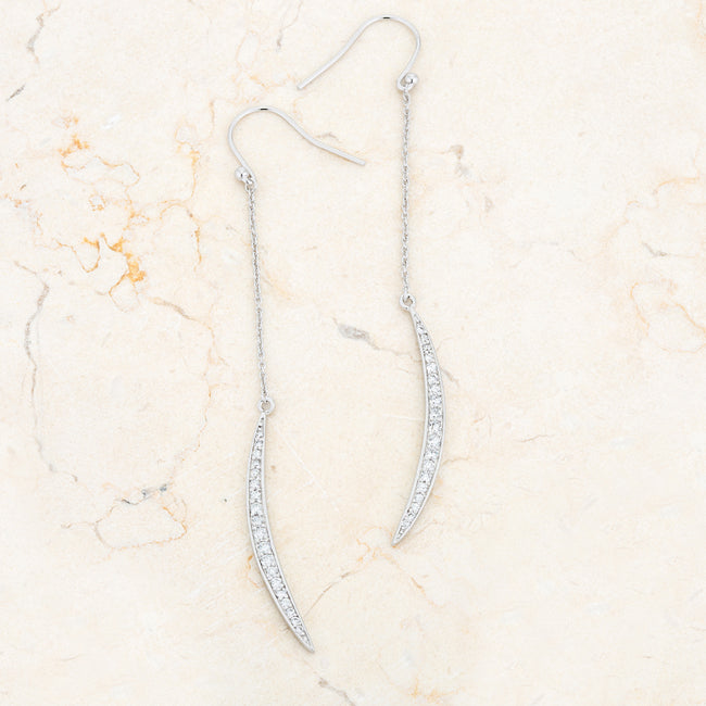 Luna 0.5ct CZ Rhodium Delicate Moon Drop Earrings - The Best Accessory