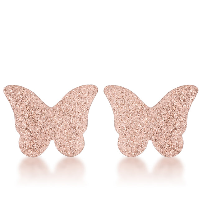 Jess Glittery Butterfly Rose Gold Stud Earrings - The Best Accessory