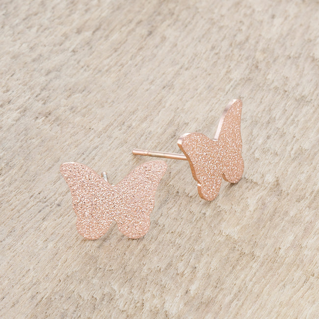 Jess Glittery Butterfly Rose Gold Stud Earrings - The Best Accessory