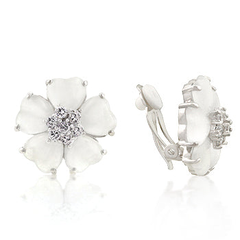 White Flower Nouveau Clip Earrings - The Best Accessory