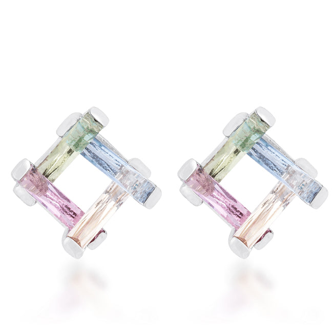 Myra 10ct Multicolor CZ Rhodium Stud Earrings - The Best Accessory