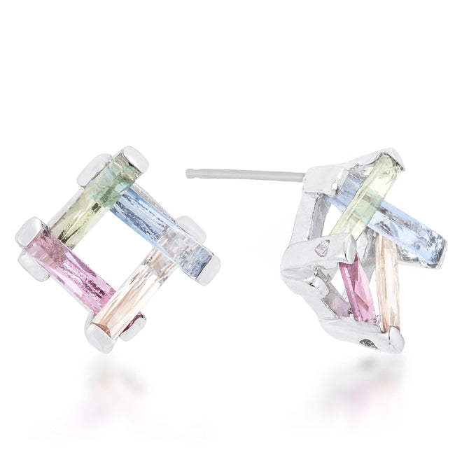 Myra 10ct Multicolor CZ Rhodium Stud Earrings - The Best Accessory
