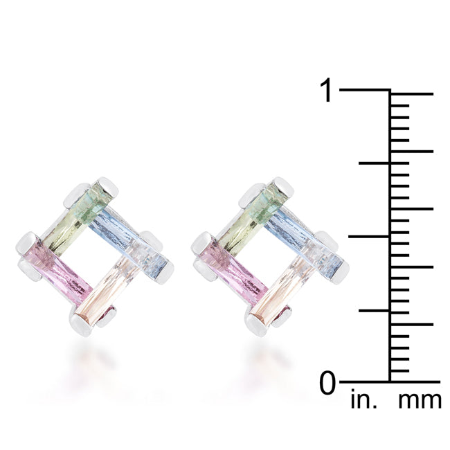 Myra 10ct Multicolor CZ Rhodium Stud Earrings - The Best Accessory