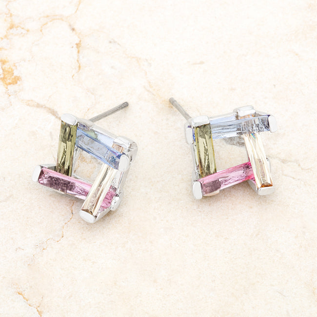 Myra 10ct Multicolor CZ Rhodium Stud Earrings - The Best Accessory