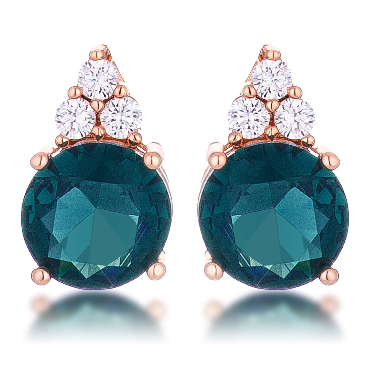 Simple Rose Gold Plated 9mm Blue Green CZ Stud Earring - The Best Accessory