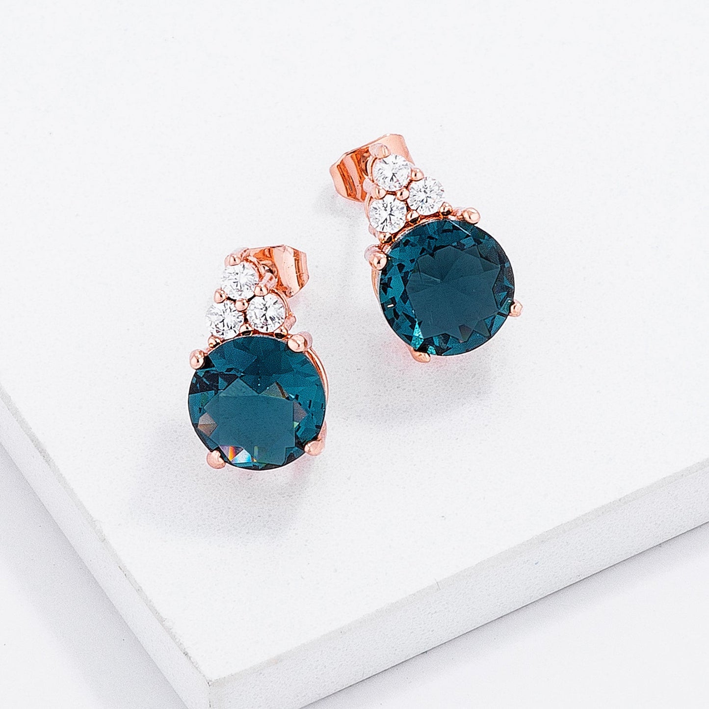 Simple Rose Gold Plated 9mm Blue Green CZ Stud Earring - The Best Accessory