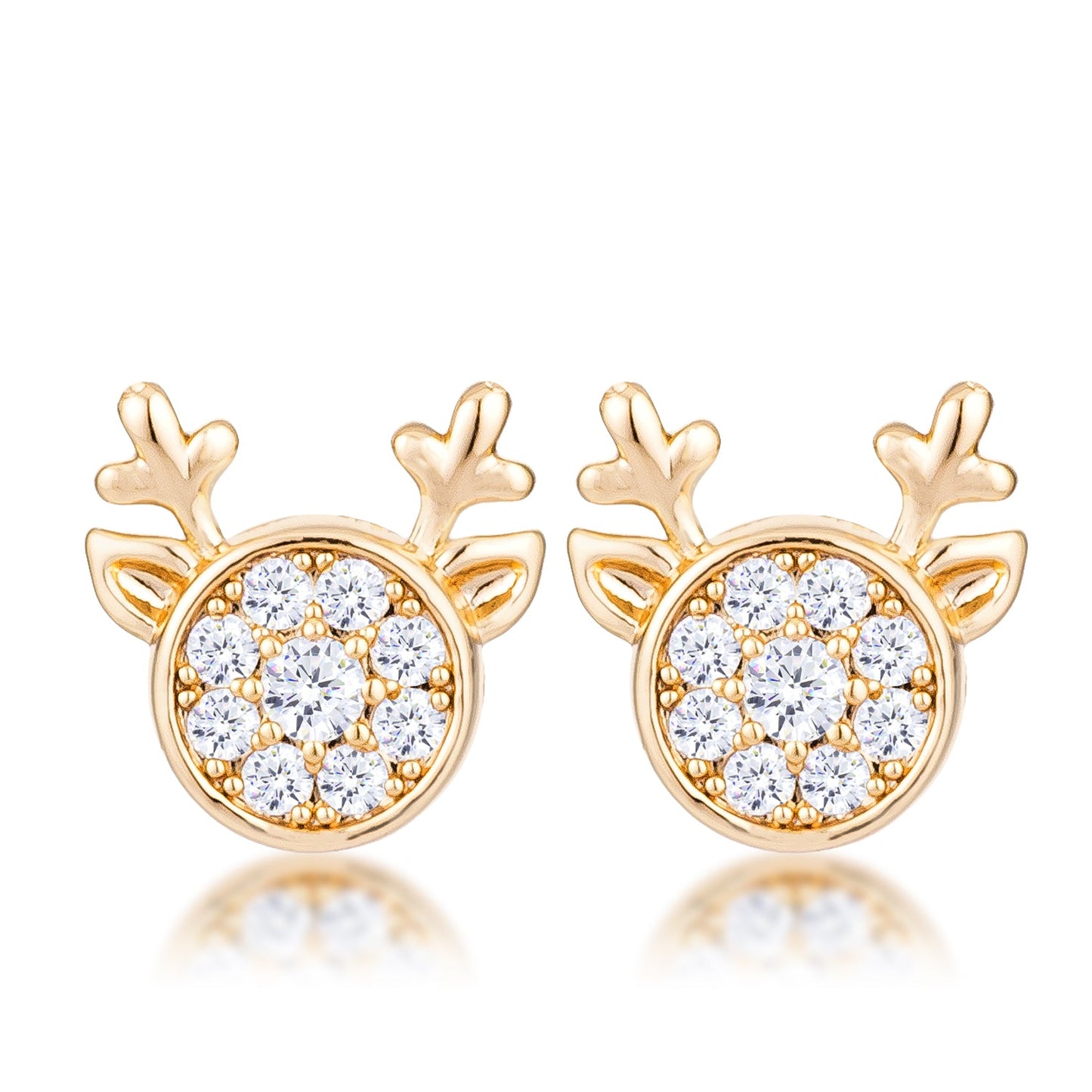 Gold Plated Clear CZ Reindeer Earrings - The Best Accessory