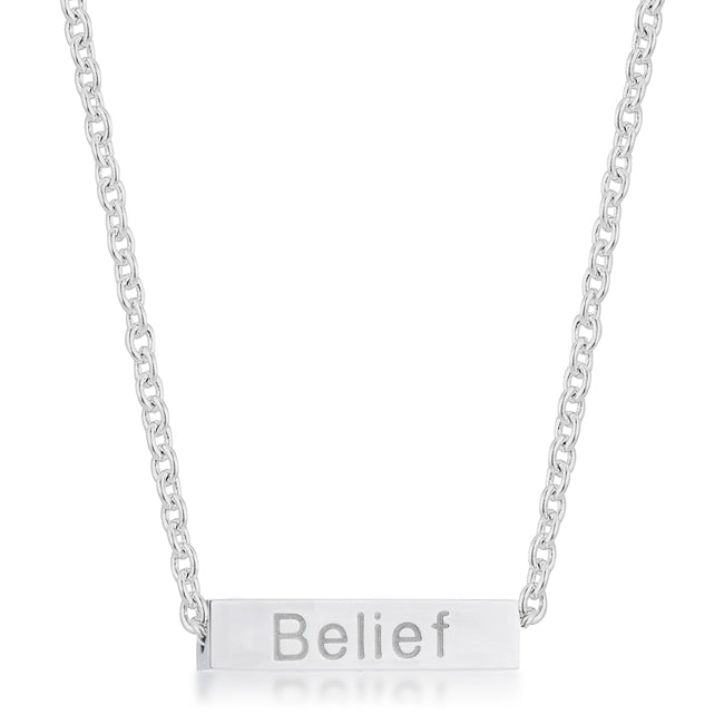 Luck Rhodium Stainless Steel Bar Script Necklace - The Best Accessory