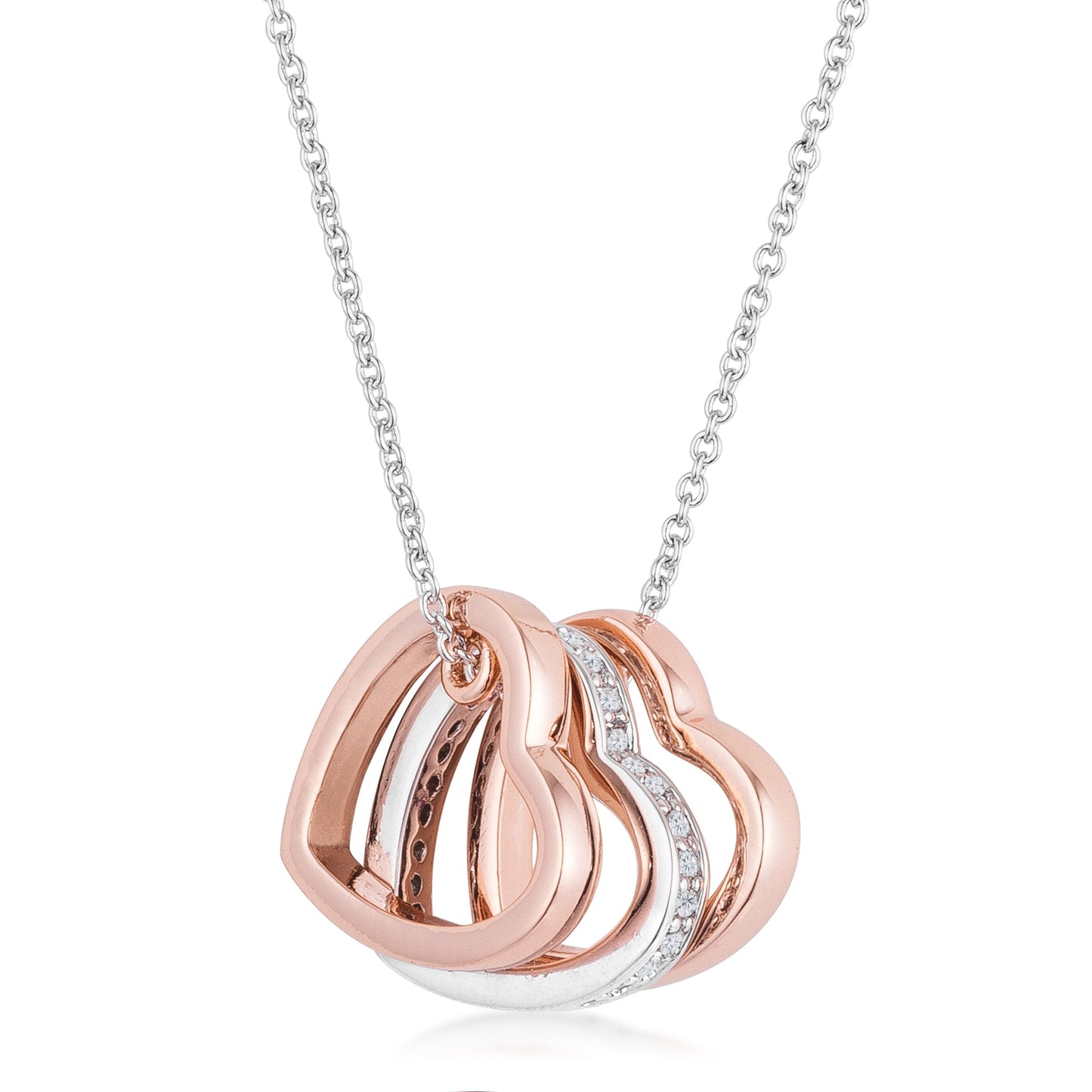 Mandy 0.45ct CZ Two-tone Triple Heart Drop Necklace - The Best Accessory