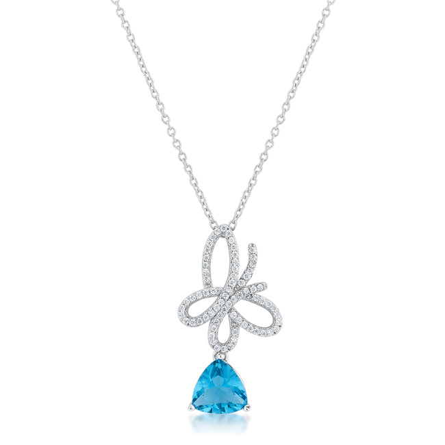 Claudia 2.3ct Aqua CZ Rhodium Butterfly Drop Necklace - The Best Accessory
