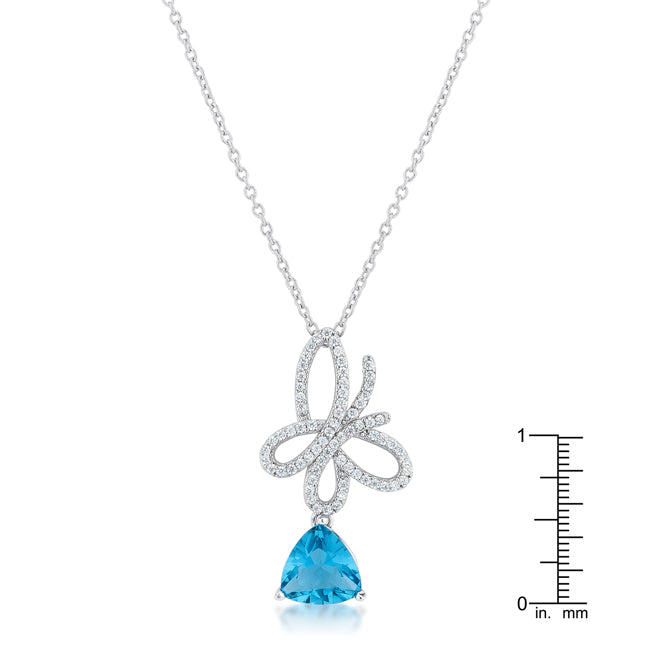 Claudia 2.3ct Aqua CZ Rhodium Butterfly Drop Necklace - The Best Accessory