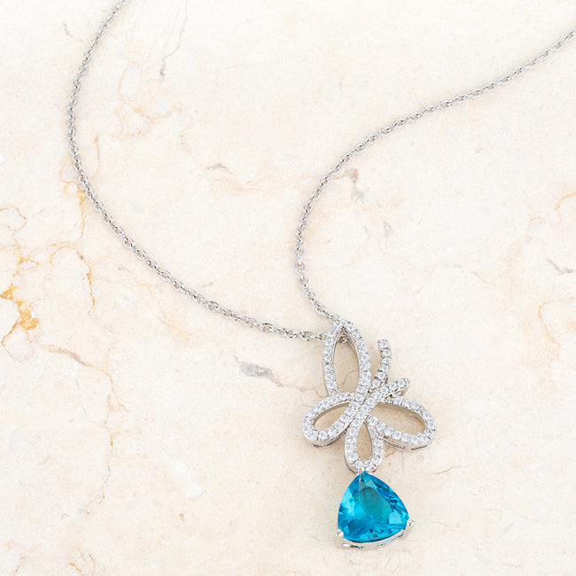 Claudia 2.3ct Aqua CZ Rhodium Butterfly Drop Necklace - The Best Accessory