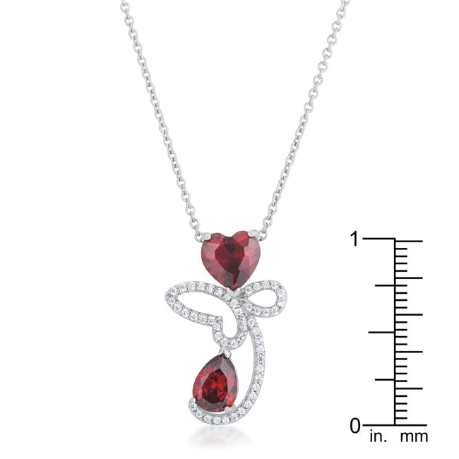 Clarise 3.2ct Garnet CZ Rhodium Abstract Heart Drop Necklace - The Best Accessory