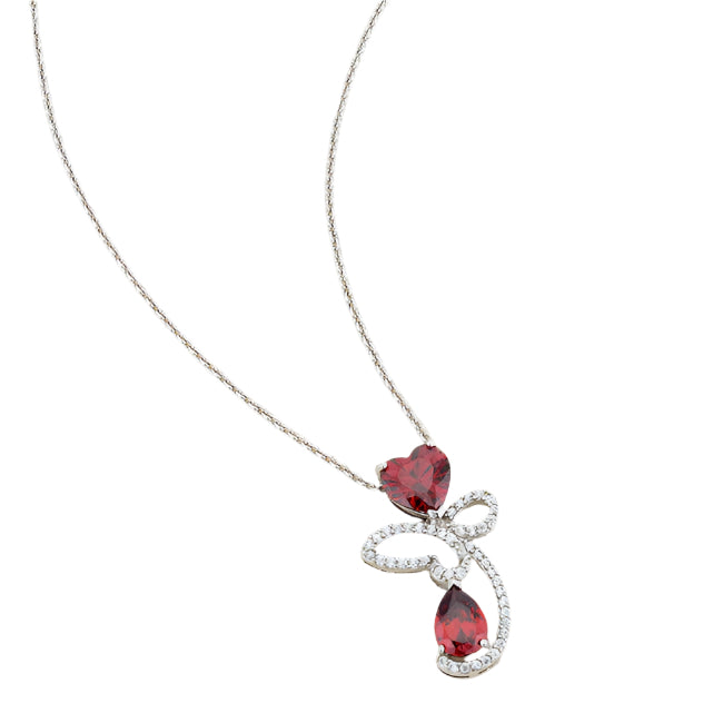 Clarise 3.2ct Garnet CZ Rhodium Abstract Heart Drop Necklace - The Best Accessory