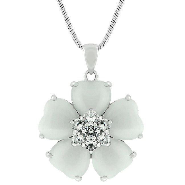 White Cats Eye Cubic Zirconia Flower Pendant - The Best Accessory