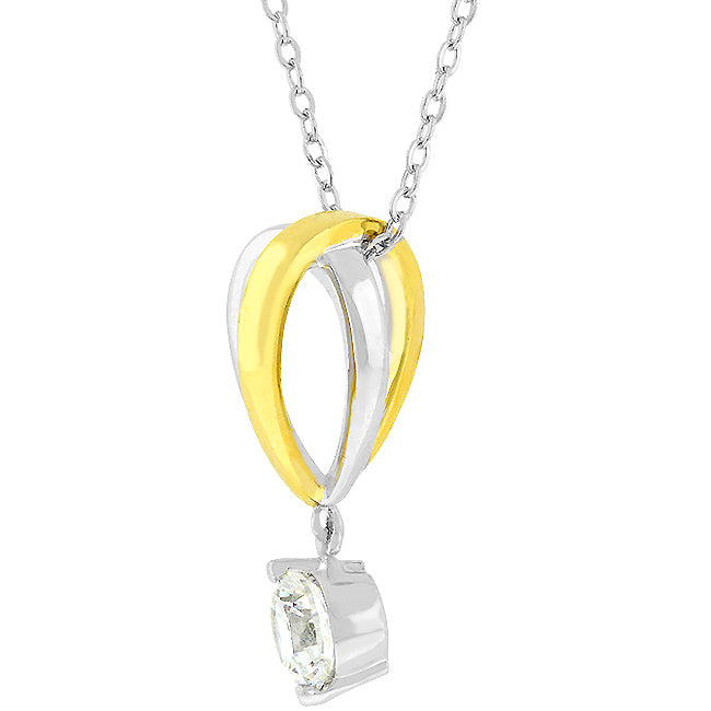 Two-tone Finish Raindrop Cubic Zirconia Pendant - The Best Accessory
