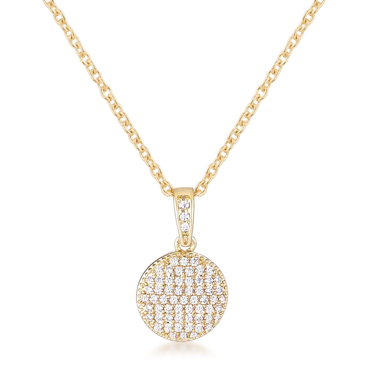 Gold Plated Necklace with CZ Disk Pendant - The Best Accessory