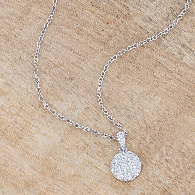 Rhodium Necklace with CZ Disk Pendant - The Best Accessory