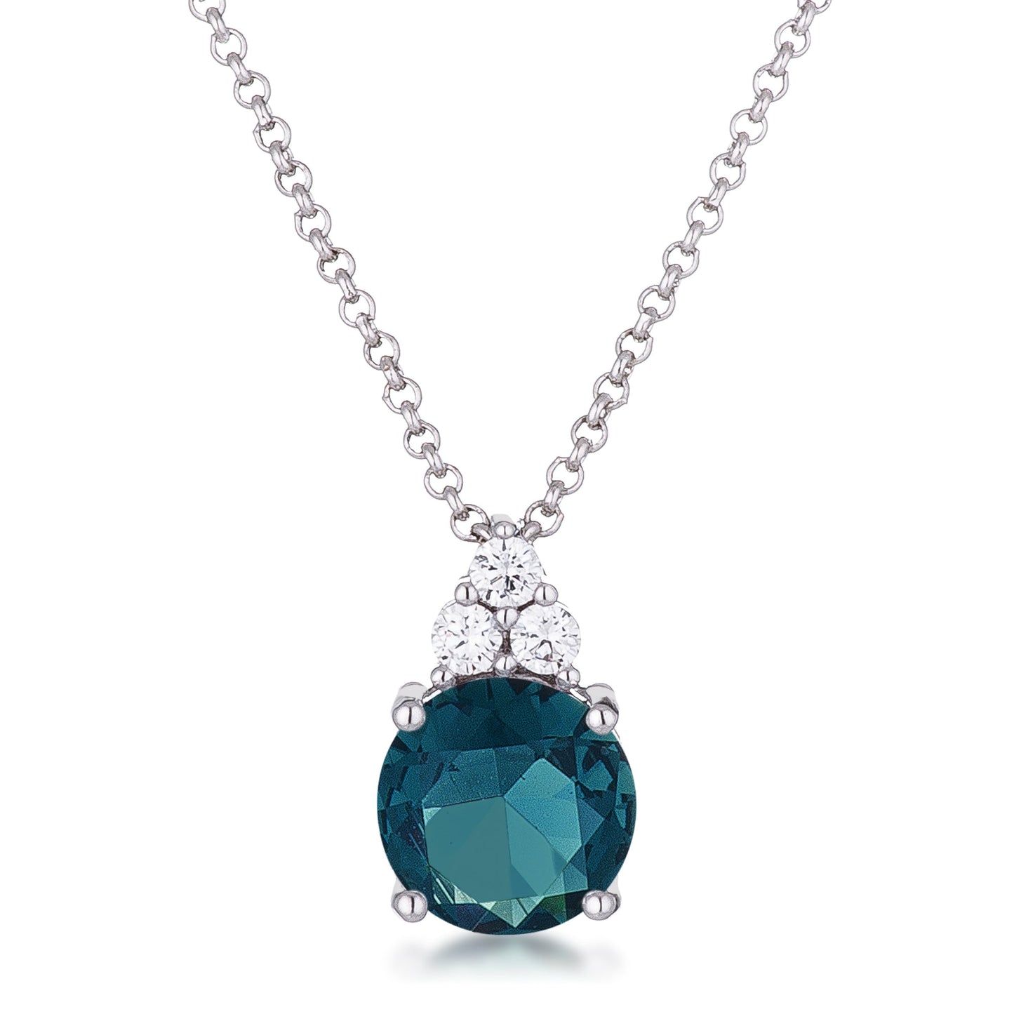 Simple Rhodium Plated 9mm Blue Green CZ Pendant - The Best Accessory