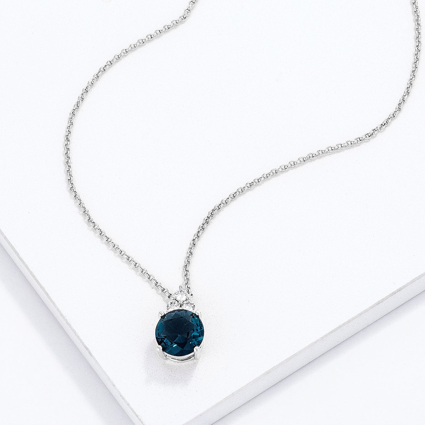 Simple Rhodium Plated 9mm Blue Green CZ Pendant - The Best Accessory