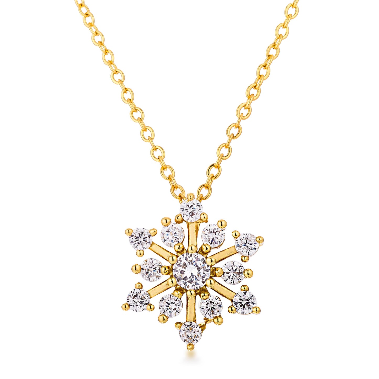 Contemporary Gold Plated CZ Snowflake Necklace - The Best Accessory