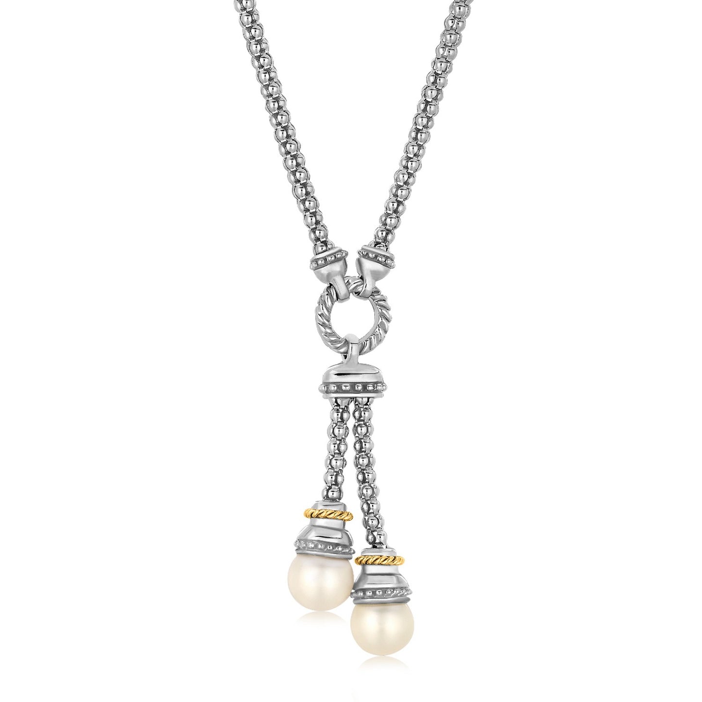 18k Yellow Gold and Sterling Silver Popcorn Style Necklace with Pearl Accents - The Best Accessory