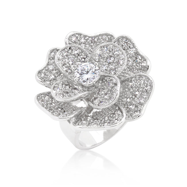 Large Flower Cubic Zirconia Cocktail Ring - The Best Accessory