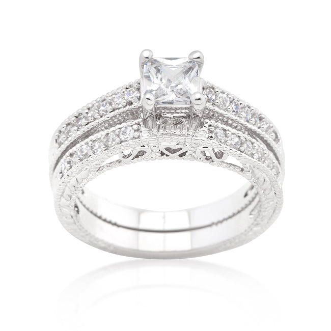 Princess Cut Filigree Bridal Ring Set - The Best Accessory