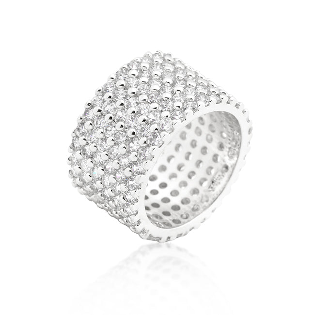 Rhodium Plated Finishd Wide Pave Cubic Zirconia Ring - The Best Accessory