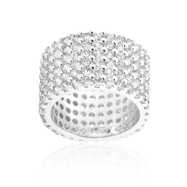 Rhodium Plated Finishd Wide Pave Cubic Zirconia Ring - The Best Accessory