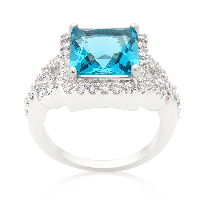 Halo Style Princess Cut Aqua Blue Cocktail Ring - The Best Accessory