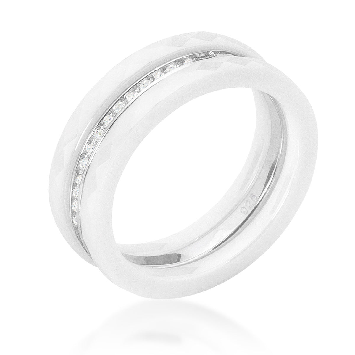 White Ceramic Triplet Ring With Cubic Zirconia - The Best Accessory