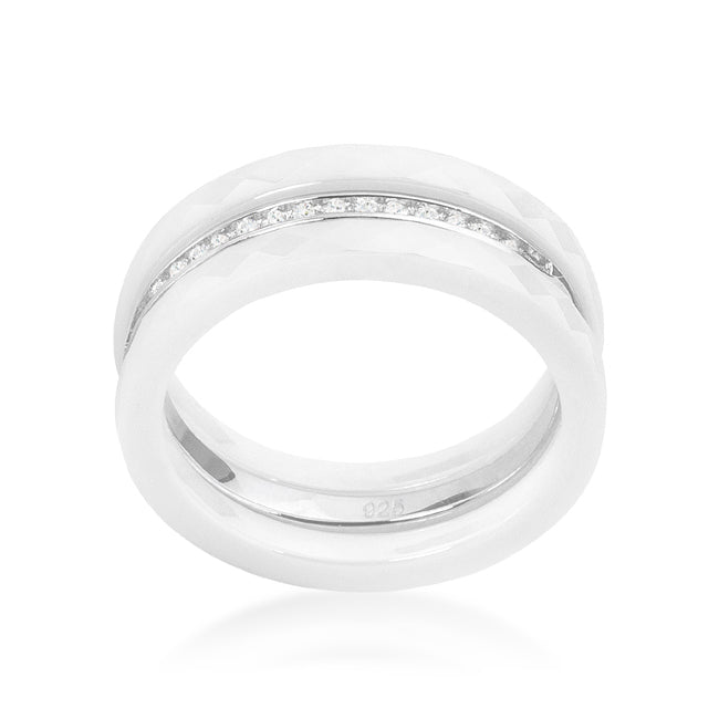 White Ceramic Triplet Ring With Cubic Zirconia - The Best Accessory
