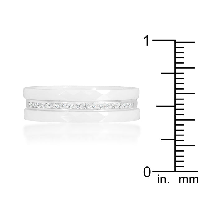 White Ceramic Triplet Ring With Cubic Zirconia - The Best Accessory