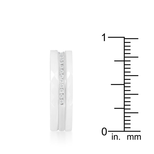 White Ceramic Triplet Ring With Cubic Zirconia - The Best Accessory