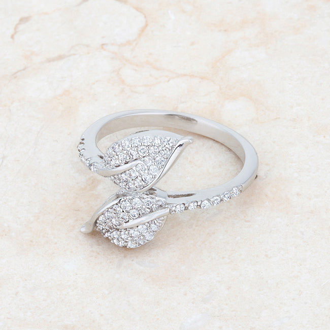 Liana 0.1ct CZ Rhodium Leaf Wrap Ring - The Best Accessory