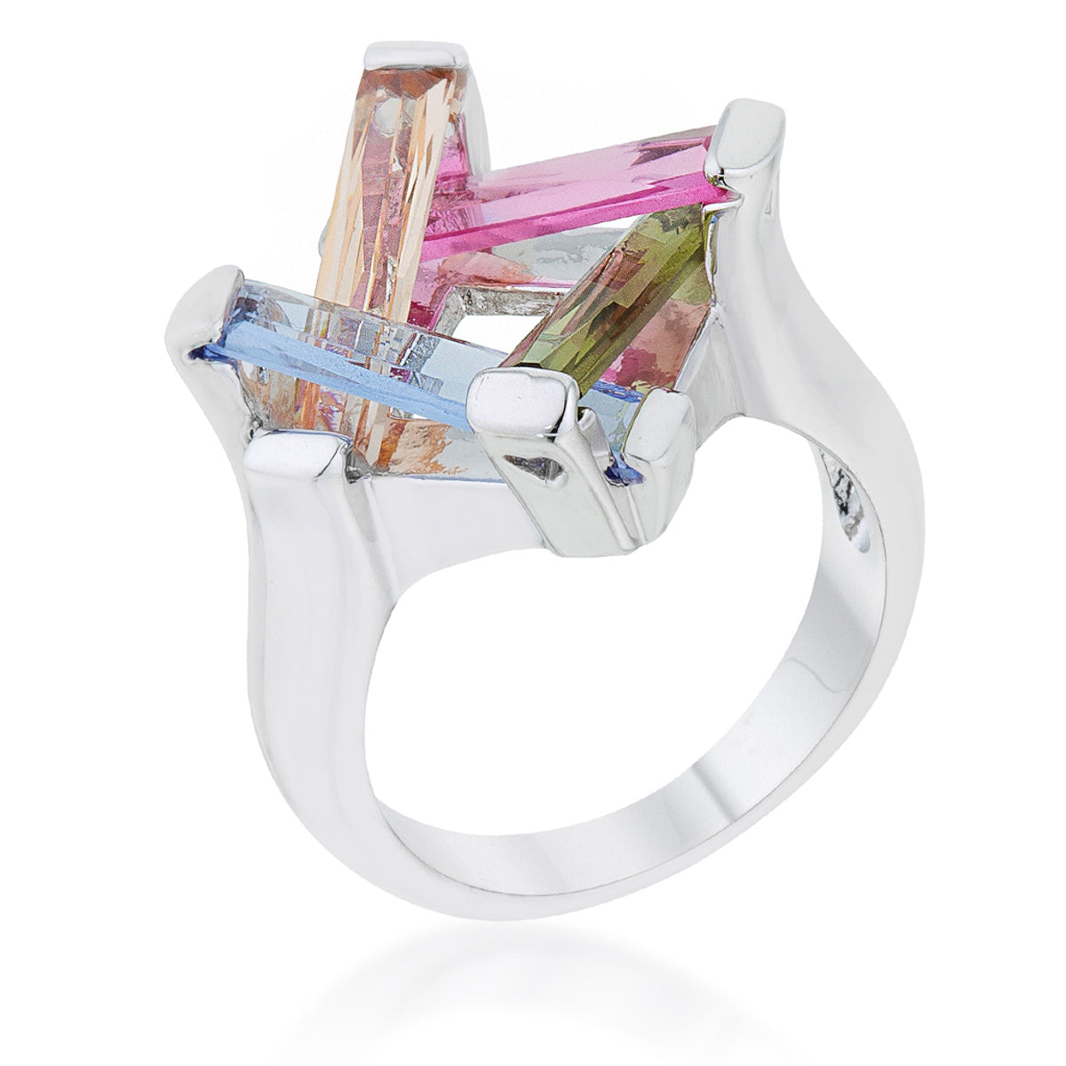 Myra Ring 10ct Multicolor CZ Rhodium Cocktail Ring - The Best Accessory