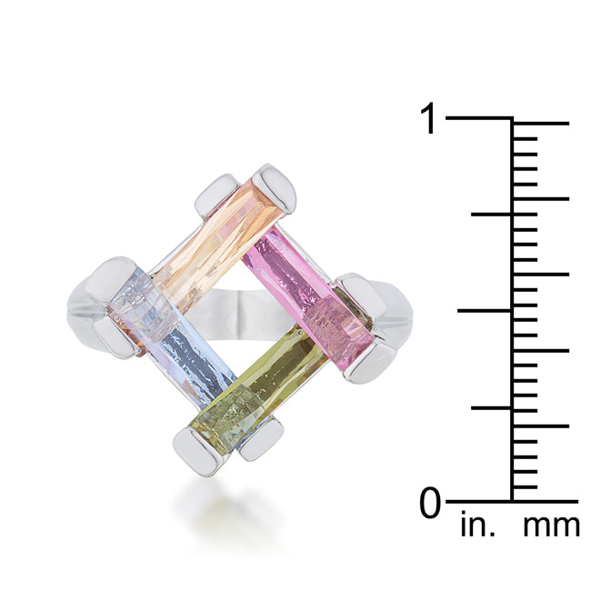 Myra Ring 10ct Multicolor CZ Rhodium Cocktail Ring - The Best Accessory