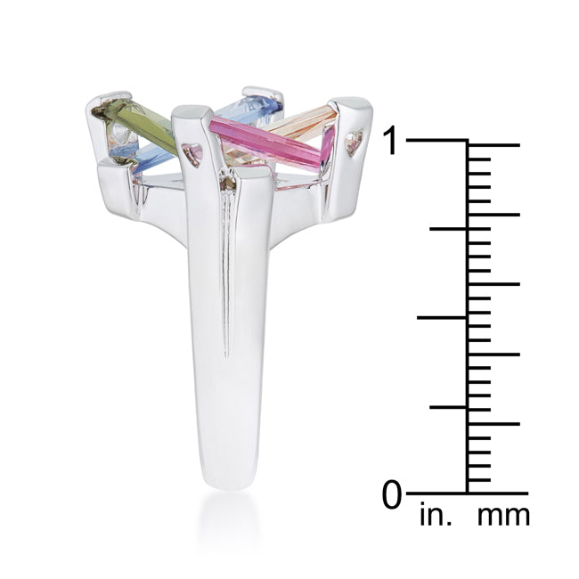 Myra Ring 10ct Multicolor CZ Rhodium Cocktail Ring - The Best Accessory