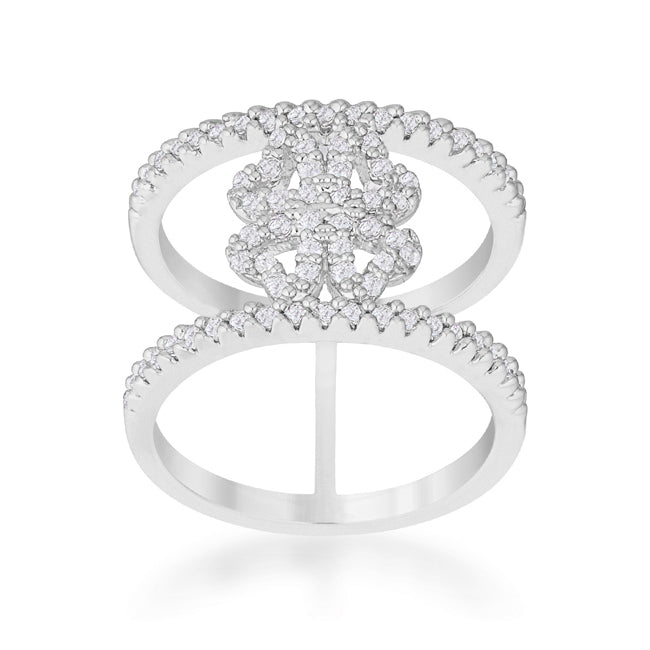 Lauren 0.4ct CZ Rhodium Delicate Clover Wrap Ring - The Best Accessory