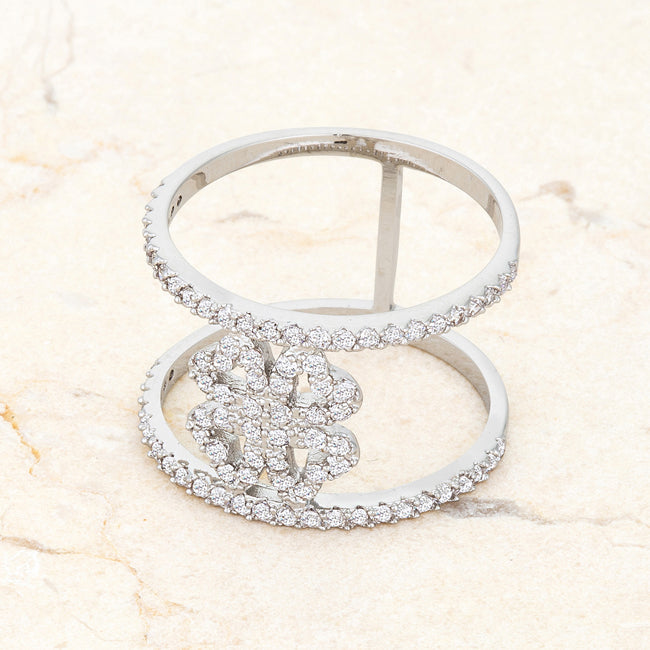 Lauren 0.4ct CZ Rhodium Delicate Clover Wrap Ring - The Best Accessory