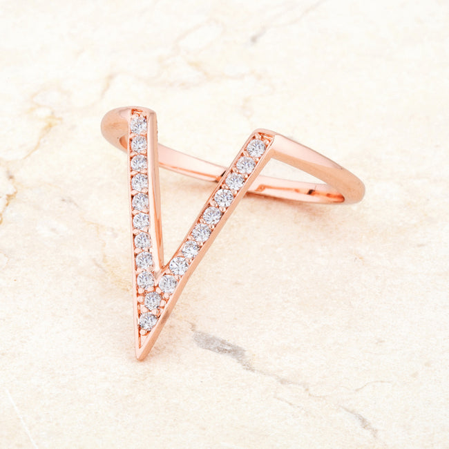 Michelle 0.2ct CZ Rose Gold Delicate V-Shape Ring - The Best Accessory